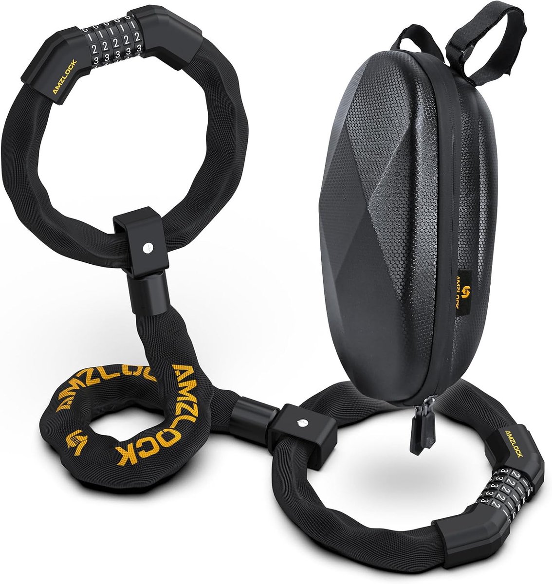 Thijox - Elektrische Step Slot met 3 L Tas, 5-cijferige Code | Fietsslot 7mm/91cm, E-Scooterslot, Kettingslot met Dubbele Sluiting voor Steps en Fiets