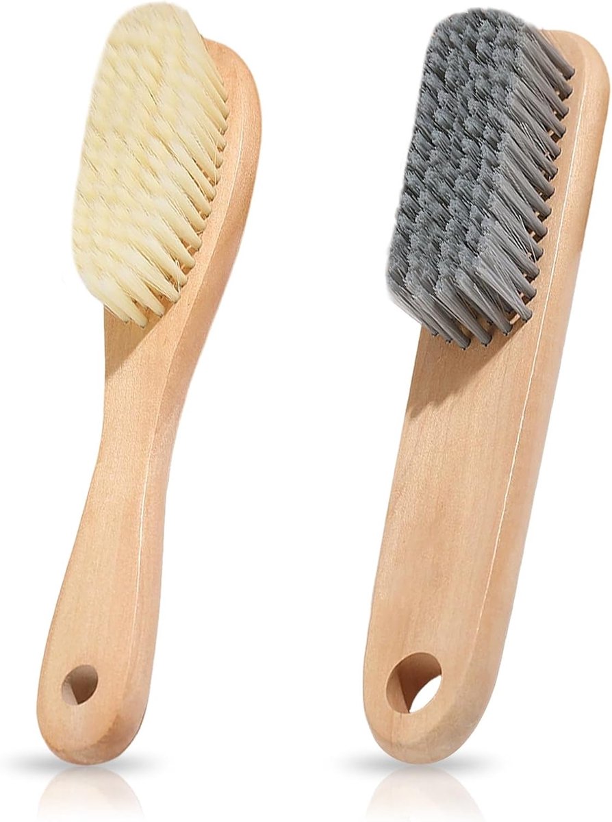 SnelShoppen - 2 Stuks Schoenborstel met Houten Handvat, Schoenpoetsborstel voor Sneakers, Zachte Borstels voor Heren en Dames, Ideaal voor Textiel en