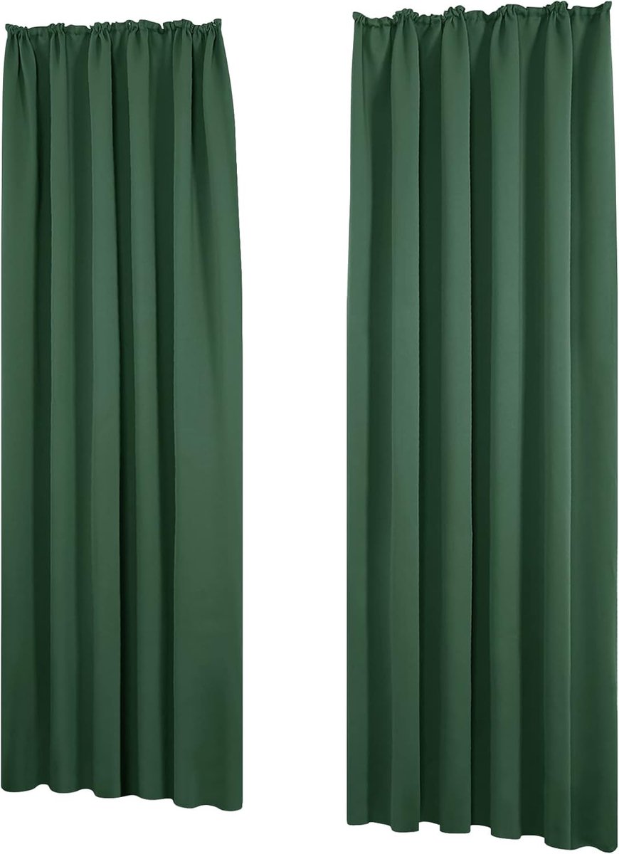 SnelShoppen - Set van 2 Thermische Gordijnen met Plooitape, Opaque, Geluiddemping, 245x140 cm, Donkergroen voor Woonkamer, Slaapkamer, Thuisdecoratie
