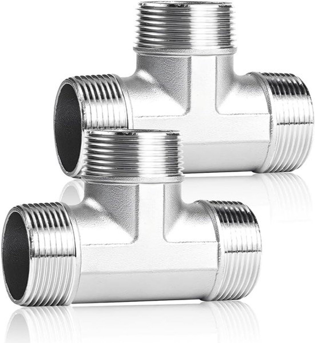304 roestvrij stalen T-stuk 3/4 inch 90 ° - 3-weg - BSP buitendraad - wateraansluiting DN20 - drinkwater - Set van 2