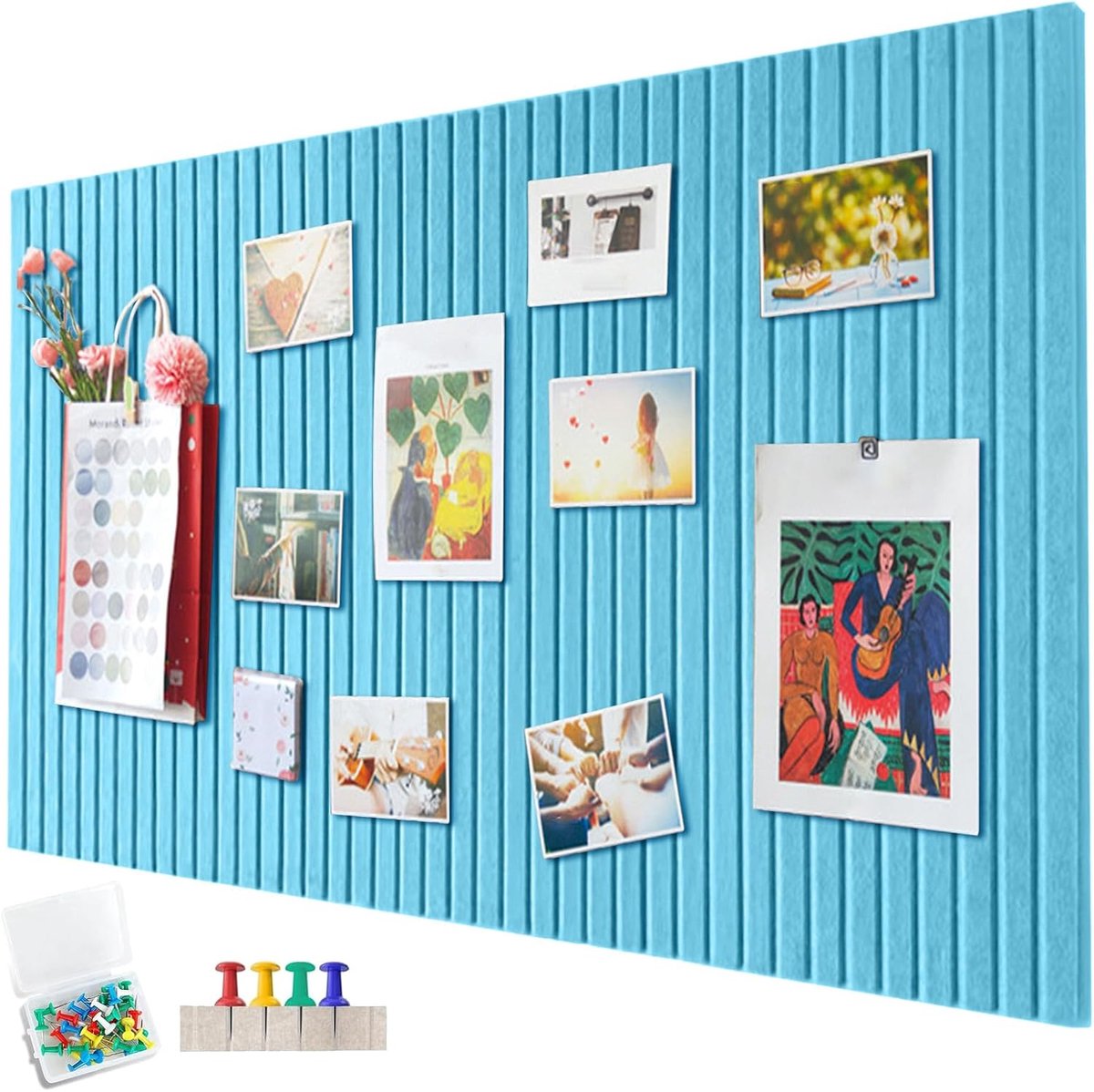SnelShoppen - Large Felt Pin Board 60 x 40 cm - Zelfklevend Vilt Memo Bord - Decoratieve Wanddecoratie voor Kantoor, Keuken & Kinderen - Lichtblauw