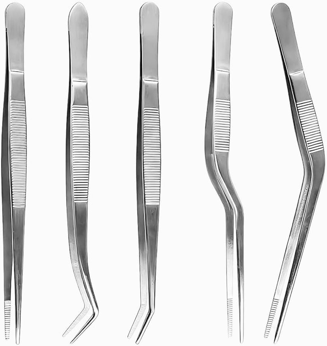 SnelShoppen - 5 Stuks RVS Keukenpincetten - Professionele Grill Tweezers - Roestvrijstalen Kookpincetten voor Barbecue, Keuken en Bakken - Duurzaam en