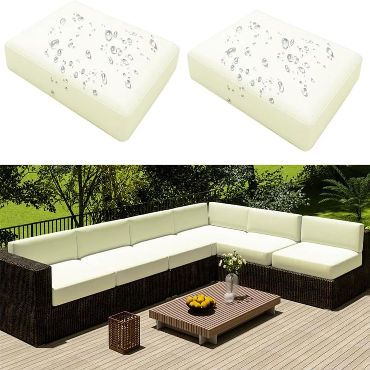 SnelShoppen - Set van 2 Waterdichte Tuinkussenhoezen voor Sofa, Removable en Weerbestendig, 50 x 55 x 10 cm, Beige, Perfect voor Rattan Tuinmeubilair
