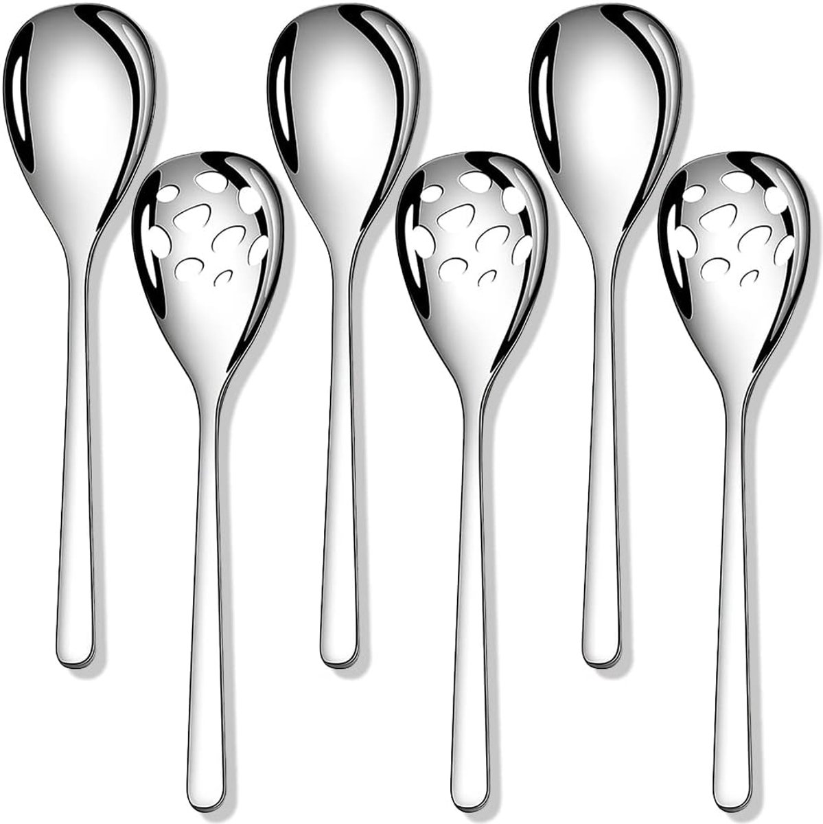 SnelShoppen - Slotted Serving Spoon Set van 6 - 23.5cm RVS - Ideaal voor Buffet, Feest, Keuken, Koken, Banquet - Perforated Design voor Makkelijk Sche