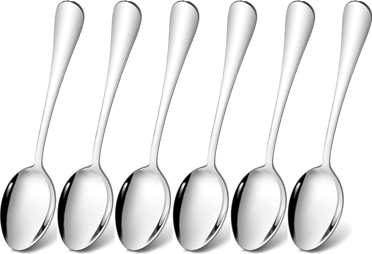 SnelShoppen - Soup Spoons 6 Stuks - 20.5 cm RVS Soepscheppen, Dessertlepels, Eettafels, Afwasmachinebestendig, Modern & Elegant