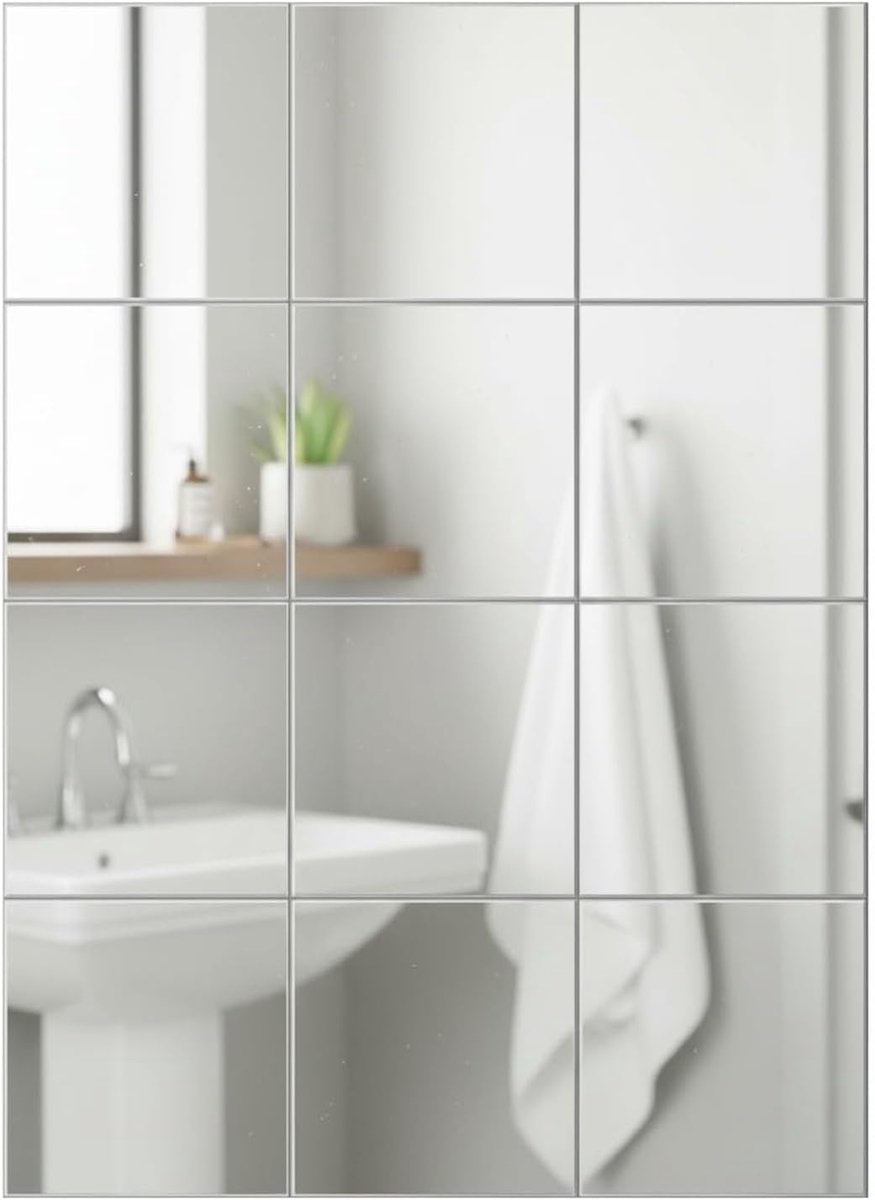 SnelShoppen - Set van 16 Spiegel Tegels 20x20 cm Zelfklevend - Creatieve Wanddecoratie Voor Badkamer, Slaapkamer, Woonkamer, Hal - Inclusief Dubbelzij
