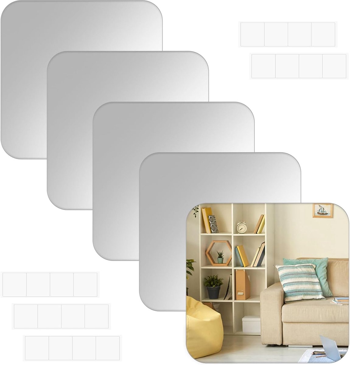 SnelShoppen - Zelfklevende Spiegeltegels 30 x 30 cm - 5 Stuks Acryl Wandspiegel - Perfect voor Woonkamer, Badkamer, Kinderen, Feest, Decoratie