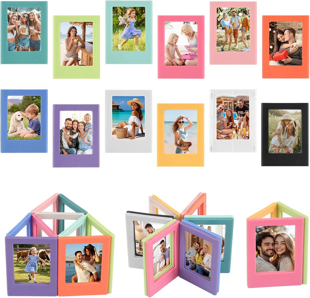 SnelShoppen - 12 Stuks Magnetische Fotolijsten - Kleurvolle Mini Foto Frames voor Koelkast en Bureau - Creatieve Collage Set - Duurzaam en Herbruikbaa