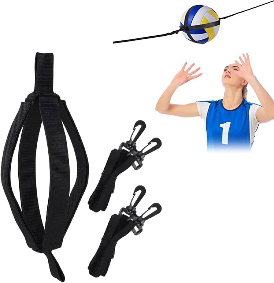 SnelShoppen - Volleyball Spiking Pal Verstelbaar - Volleybal Trainingsaccessoire - Solo Trainer voor Oefeningen - Verbeter Jumping Ability - Zwart - A