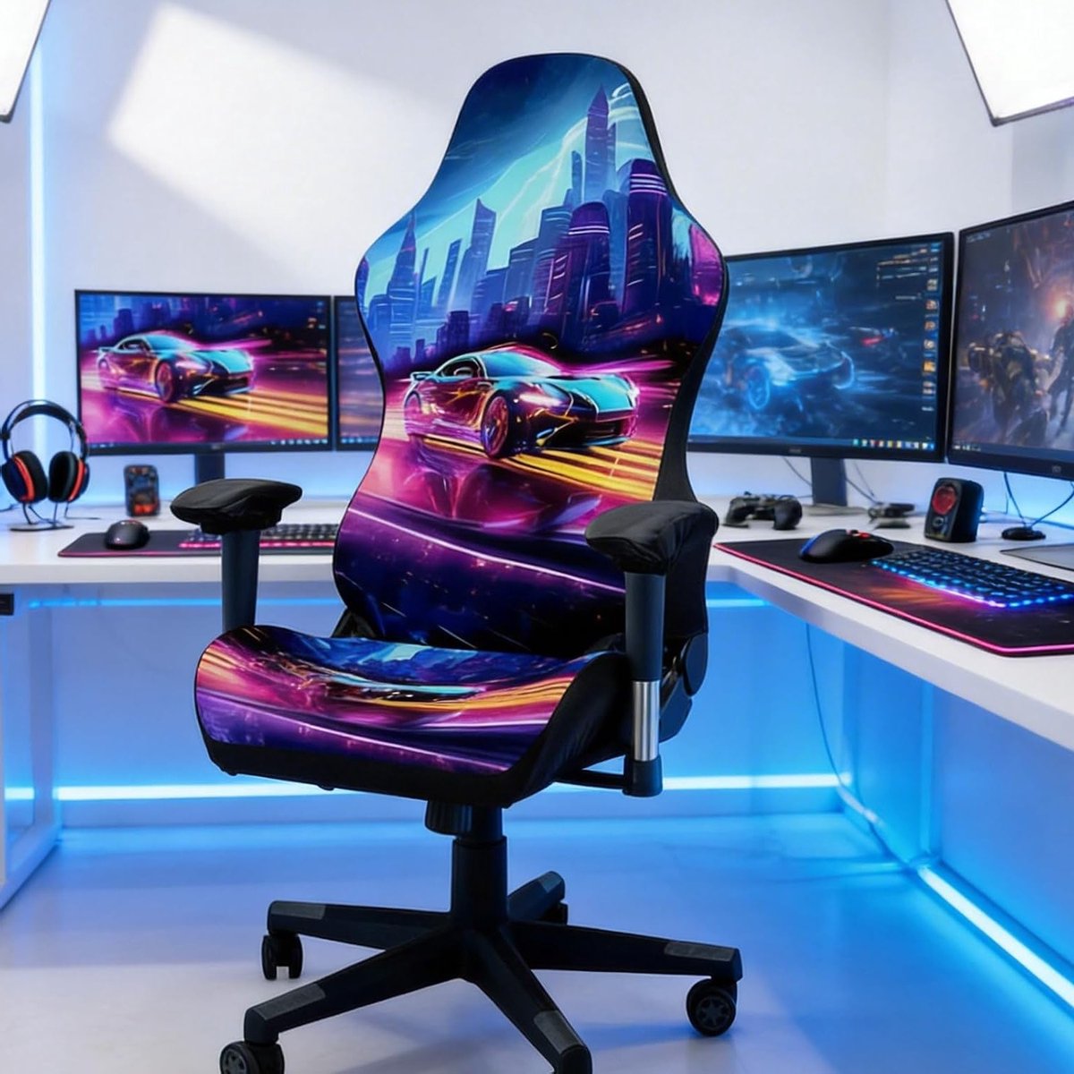 Wasbare Stoelhoes voor Gamingstoelen met Armleuningen - Rekbare en Verwijderbare Bescherming voor Computerstoelen en Gaming Setup Decoratie met Gaming Motief
