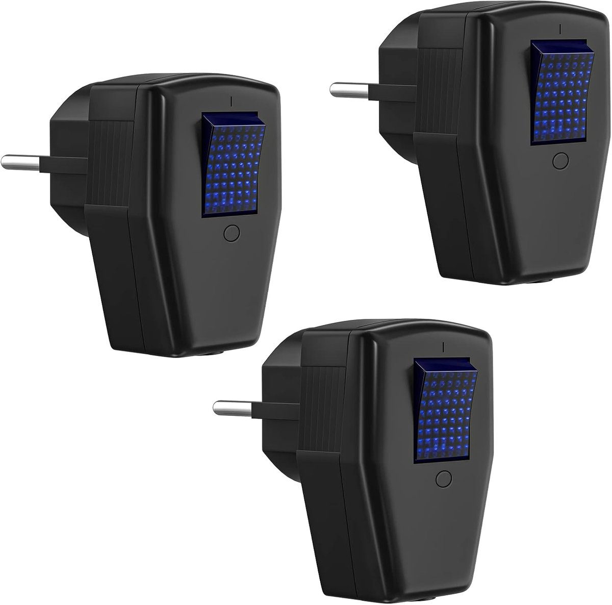 SnelShoppen - Schuko Stekker met Schakelaar, 3 Stuks Geaarde Europese Stekker Kunststof 250V (16A), IP20 Voor Binnen, Zwart, Voor Reparatie en Gebruik