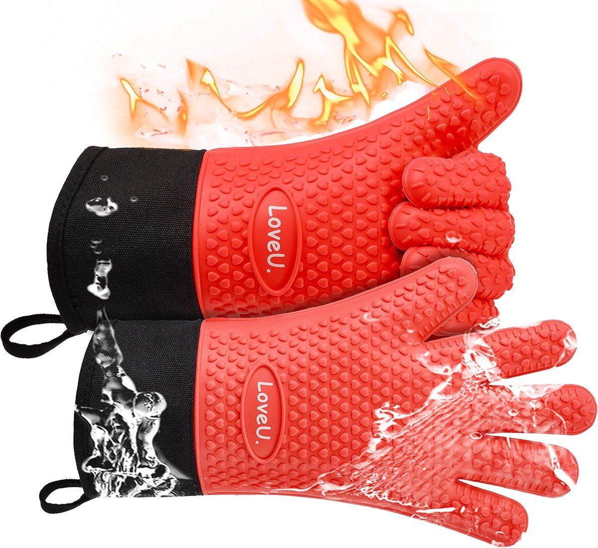 SnelShoppen - Oven Handschoenen Siliconen en Katoen Dubbele Laag - Warmtebestendige BBQ Handschoenen/Koken Handschoenen/Flexibele Ovenwant - Ideaal vo