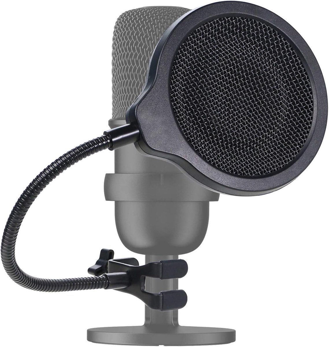SnelShoppen - Microfoonstandaard met Drie-Laags Popfilter voor Solo Cast Microfoon, Flexibele 360° Gooseneck Klem en Stabiliserende Arm