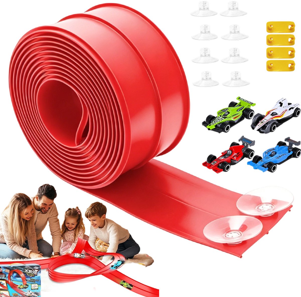 3,9 m Racebaan - Flexibele Auto Racetrack - 3,9 m - Dubbelbaans - Auto Speelgoed - met Zuignappen - Voor 1:64 Auto's - Autobaan Voor Kinderen - Cadeau