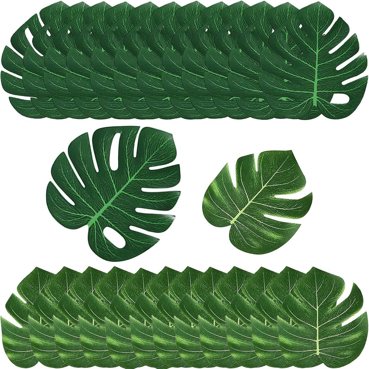 SnelShoppen - 24 Stuks Tropische Bladeren Decoratie Kunstpalmbladeren voor Valentijnsdag, Hawaiian Monstera Plant, Realistisch, Feestdecoratie, Hoogwa