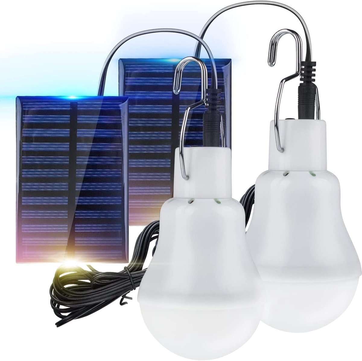 SnelShoppen - 2x Oplaadbare Solar LED Lampen - Hanglampen voor Buiten - 3W Verlichting - Ideaal voor Tuin, Camping en Feesten - Inclusief 3M Zonnepane