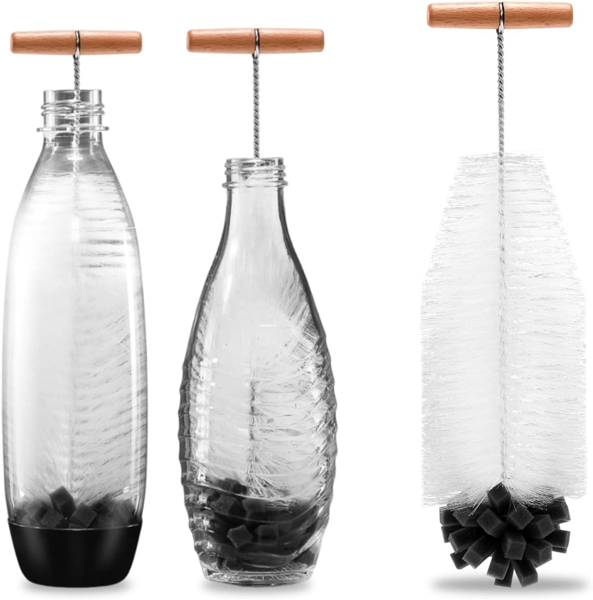 SnelShoppen - 35 cm Flesborstel voor Glasflessen, Ideaal voor 1 Liter Flessen, Met Spons en Haren, Voor Grondige Reiniging zonder Krasjes, Perfect voo