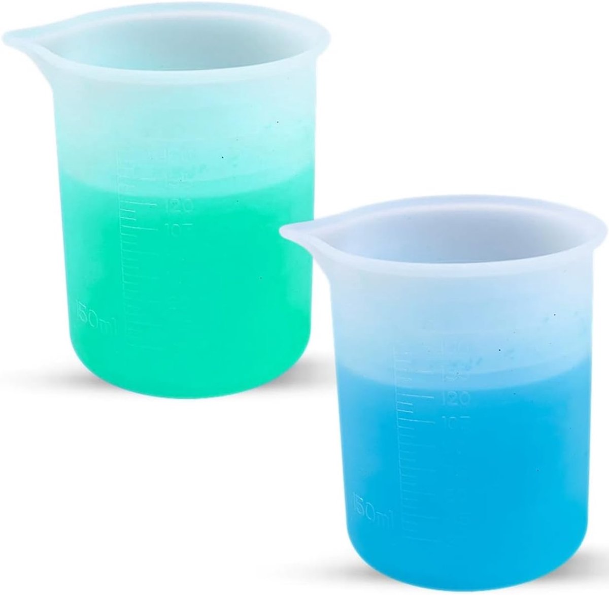 SnelShoppen - 2x 150ml Siliconen Wasmiddel Maatbekers - Herbruikbare Meetbekers voor Vloeistoffen - Geen Rommel of Lekkages - Ideaal voor Thuis of Stu