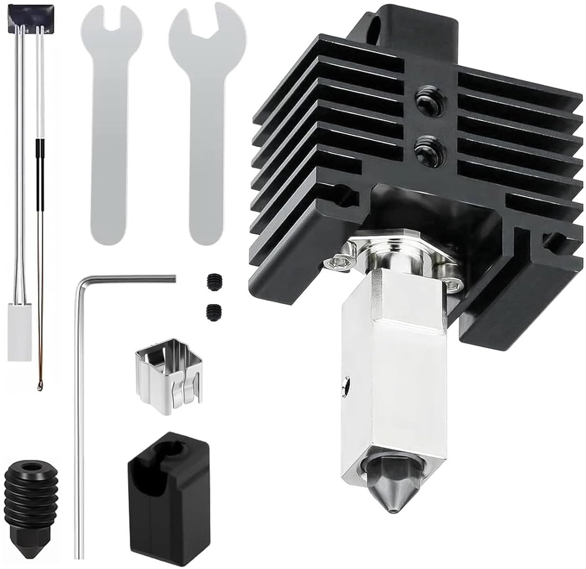 Geavanceerde 0.2mm Hotend Kit voor 3D-printers met Verchroomde Koper Verwarmblok, Titanium Warmteonderbreker en 0.2mm Geharde Stalen Nozzle, Inclusief Silicone Bescherming en Verwarmblok Accessoires