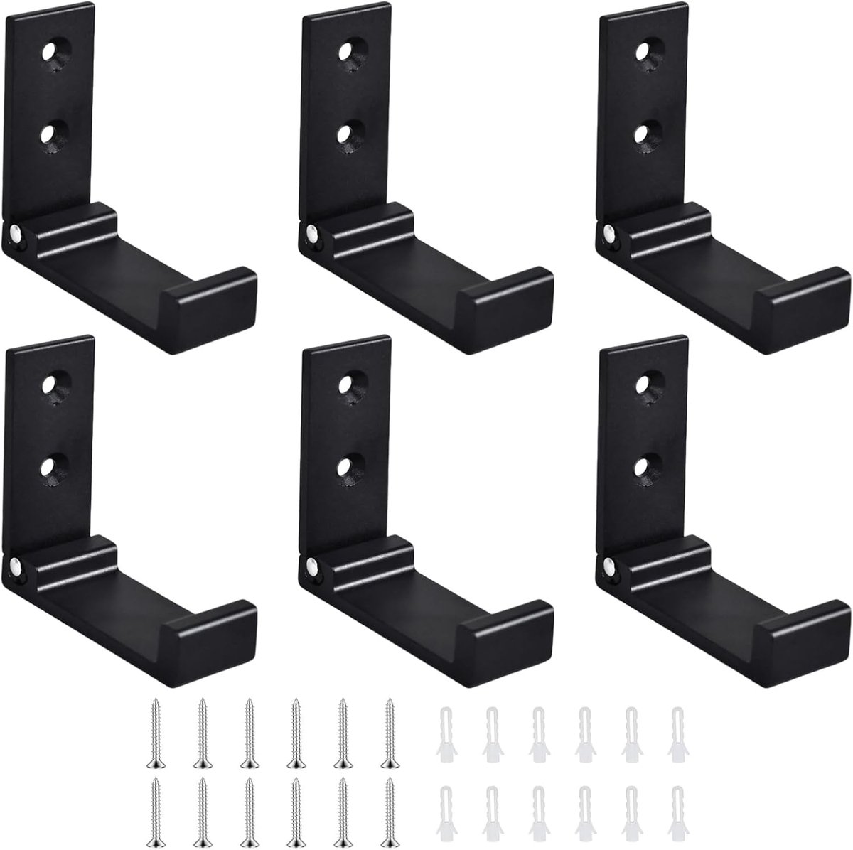 SnelShoppen - 6 Inklapbare Kledinghaken 90° Draaischarnier, Zwart Aluminium Wandhaken, Ruimtebesparend voor Kledingkast, Badkamer, Keuken, Hoed, Handd
