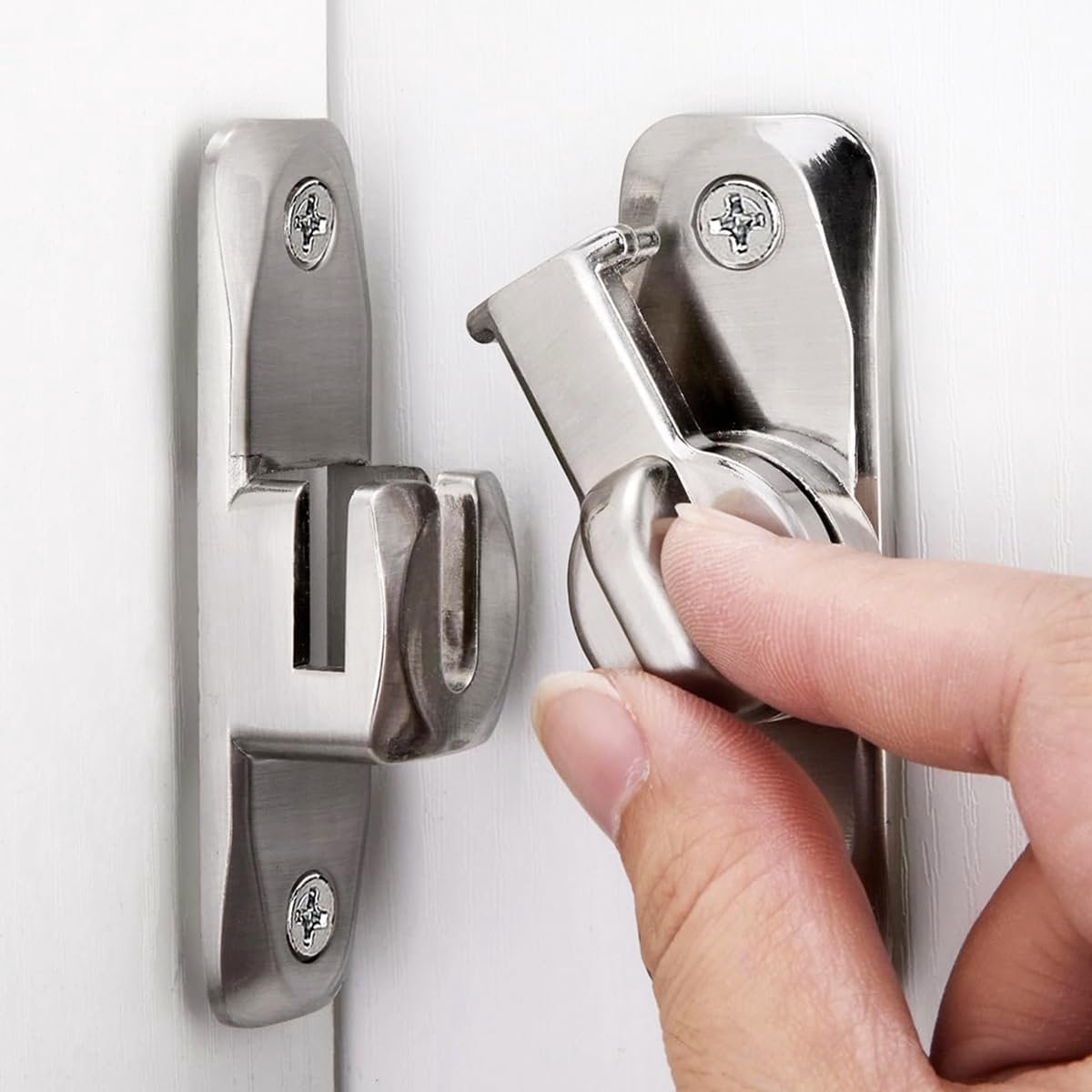 SnelShoppen - Flip Deurhendel 90/180 Graden, Barn Door Slot voor Kasten, Anti-roest Deursluiting, Sluithardware voor Rechts- en Linkshandige Deuren, F