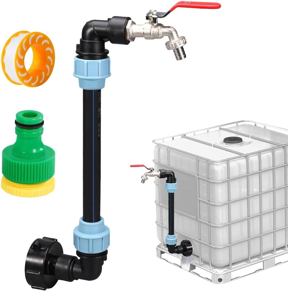 SnelShoppen - IBC Gooseneck 3/4 Inch Spout Tap voor IBC Tank, Waterafvoer Kraan, Ball Valve, Tuin, Water Barrel, 1000L Regenwater Tank, S60 x 6 3/4 In