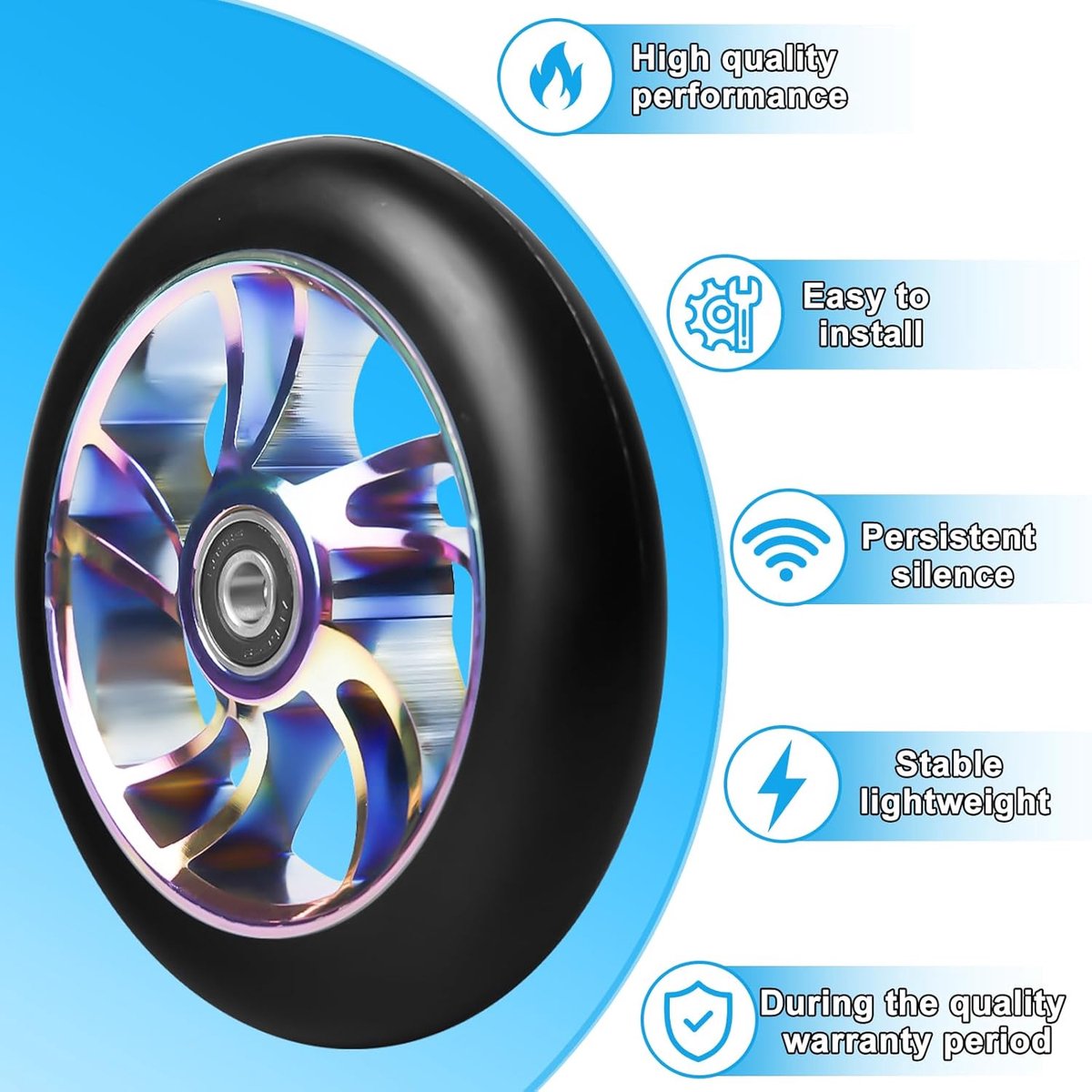 SnelShoppen - Stunt Scooter Wielen 110 mm, Kleurvolle Vervangwielen, 88A Hardheid, Aluminium Spoke Core, ABEC-9 Lager, Set van 2 voor Stunt Scooters