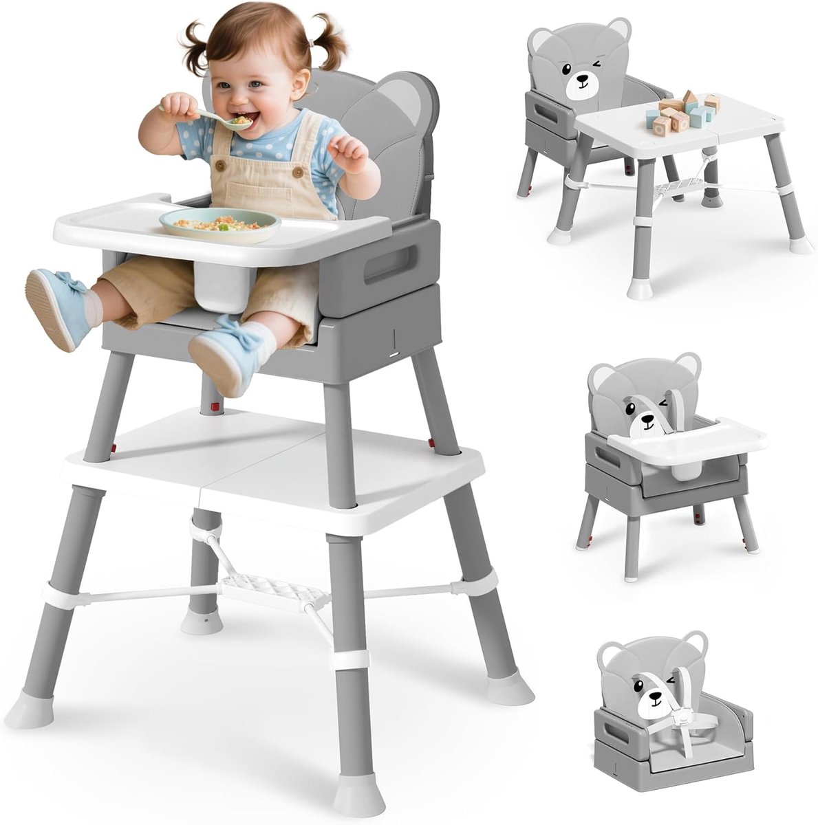 SnelShoppen - Vouwbare Hoge Stoel voor Baby's en Peuters - 6-in-1 Multifunctioneel Ontwerp - Veilig met 5-Punts Gordel - Ideaal voor Eten en Spelen -