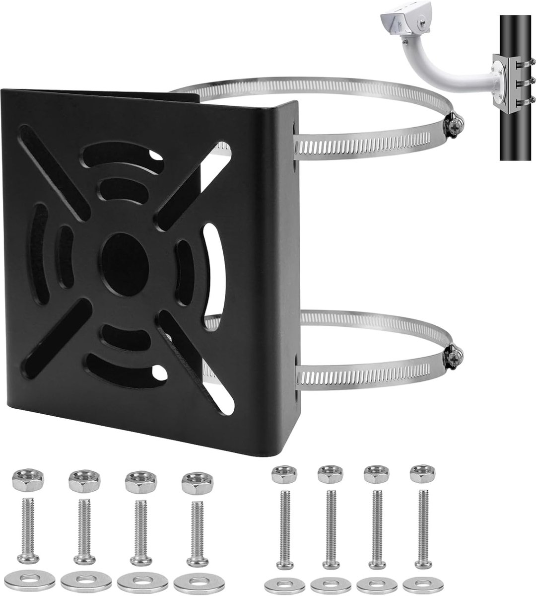 SnelShoppen - Universele Verticale Paalmontage voor Beveiligingscamera's | RVS Bevestiging met 6 Lussen, Voor CCTV Camera's, LED Wandverlichting, Zonn