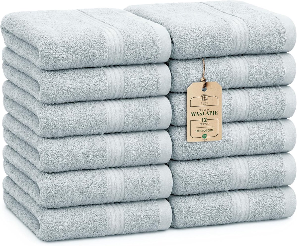 SnelShoppen - 12-Piece Washand Set - 100% Katoen, Zacht en Absorberend, Makkelijk Onderhoud, Hoogwaardige Handdoeken voor Gezicht en Dagelijks Gebruik
