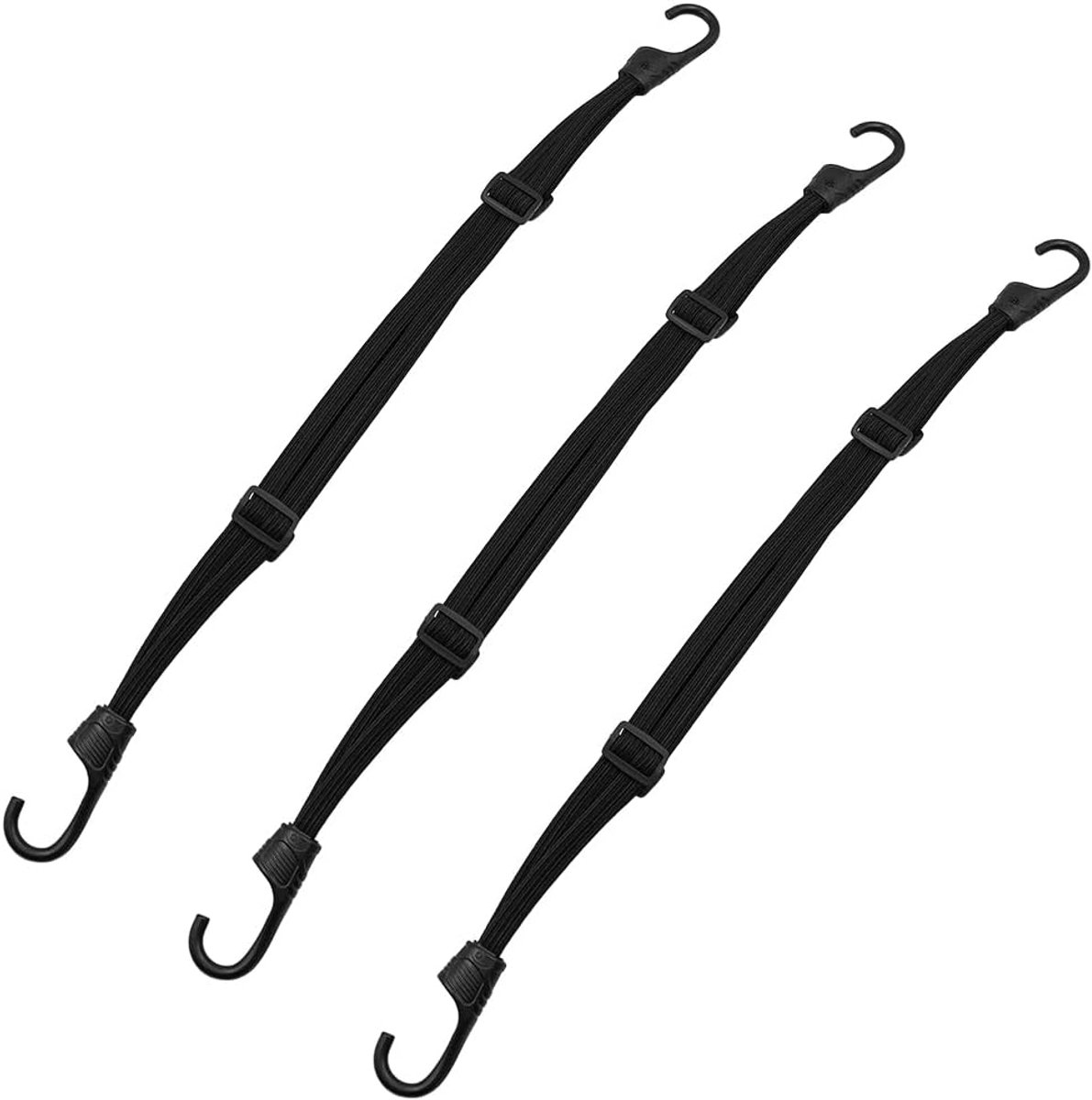 SnelShoppen - 3-Delige Spanningbanden, Verstelbare Expander met Haken, Korte Bagagestraps met 4 Glijdende Gespen, Bagagerek voor Motorfiets en Fiets