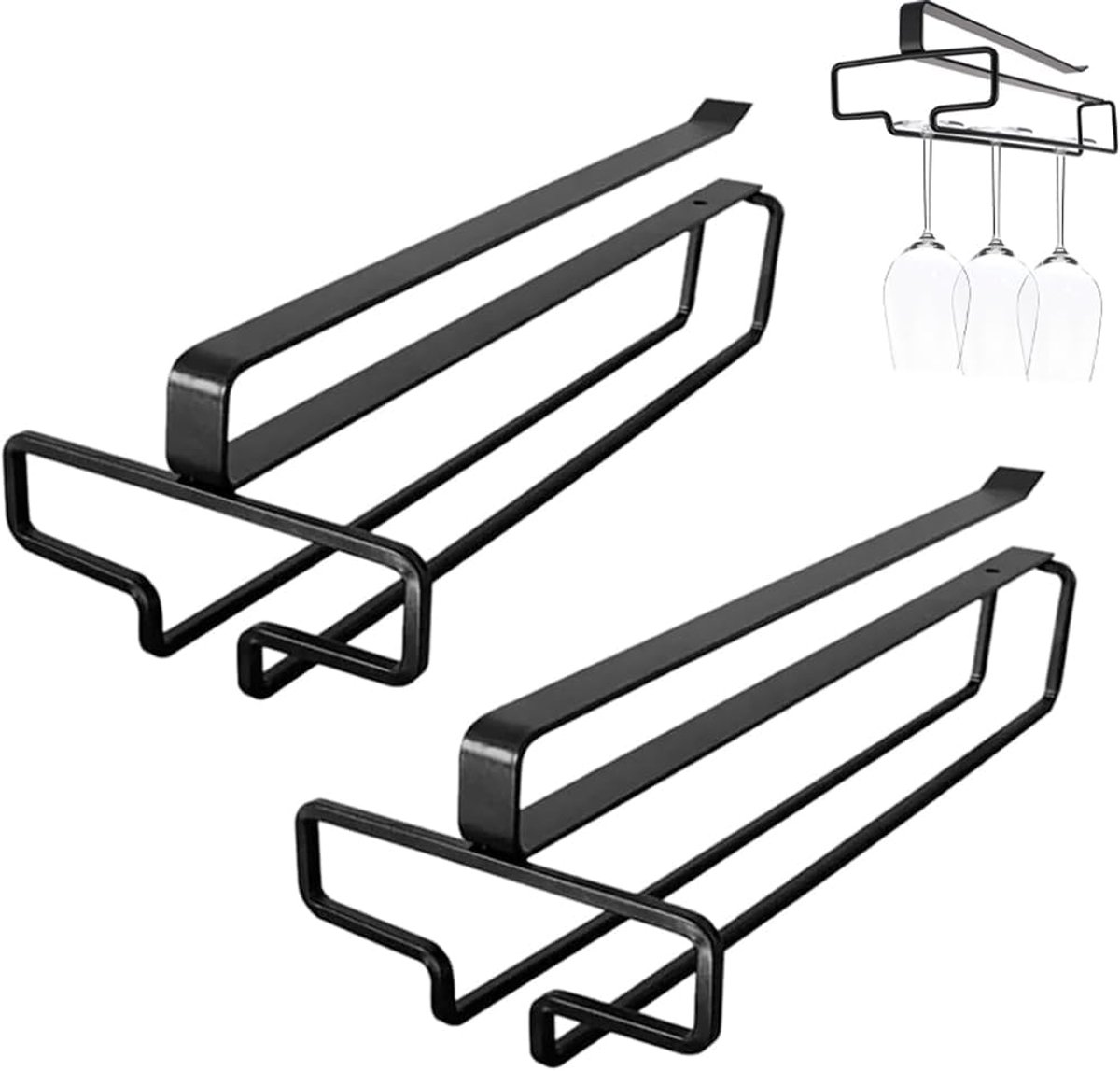 SnelShoppen - Hangende Wijnglashouders - 2 Stuks - Metalen Wandrek voor Wijnglazen - Ruimtebesparend onder Keukenkast - Ideaal voor Bartafels en Feest
