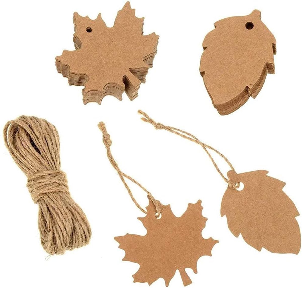 SnelShoppen - Pack van 100 Kraft Papier Cadeaulabels, Levensvormige Labeltags met Jute Touw, Perfect voor Bruiloften, Kerst, DIY Knutselprojecten