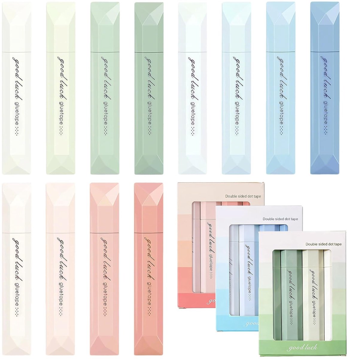SnelShoppen - 12 stuks Dubbelzijdige Tape-Pennen 6 mm x 5 m - Lijmroller voor Fotoalbums, Ambachten, Kantoor, School - Blauw, Groen, Roze