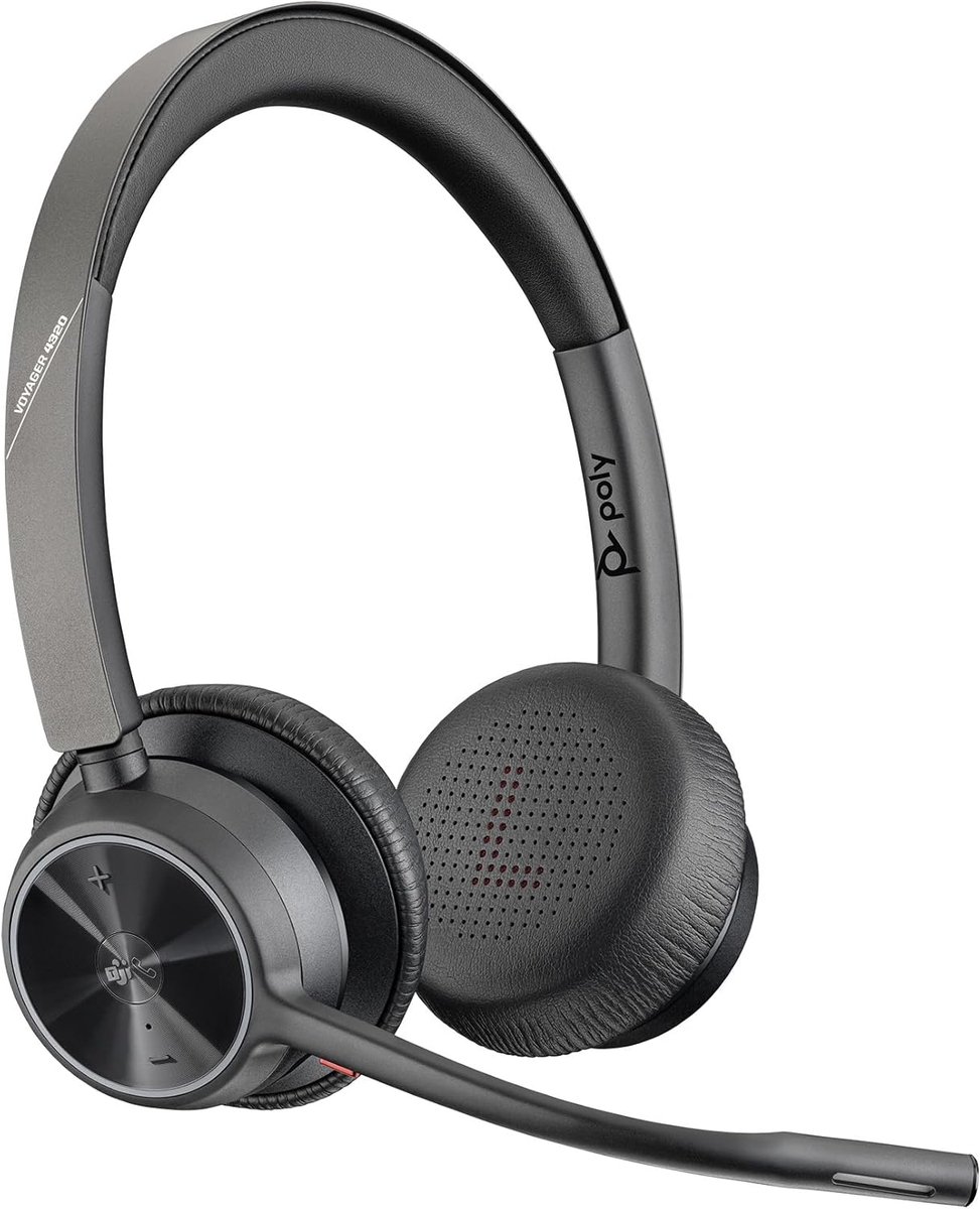 SnelShoppen - Poly Voyager 4320 UC Draadloze Headset met Oplaadstation - Binaurale Noise Cancelling Headset voor PC/Mac/Mobiele Telefoon via Bluetooth