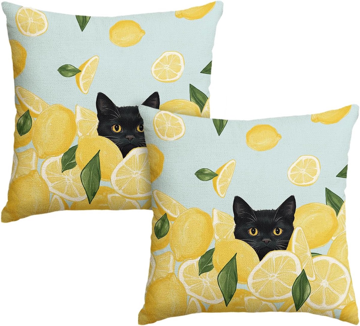 SnelShoppen - Set van 2 Decoratieve Kussenhoezen voor Bank of Woonkamer 45 x 45 cm, Zachte Polyester, Lente en Citroenbladeren, Machinewasbaar