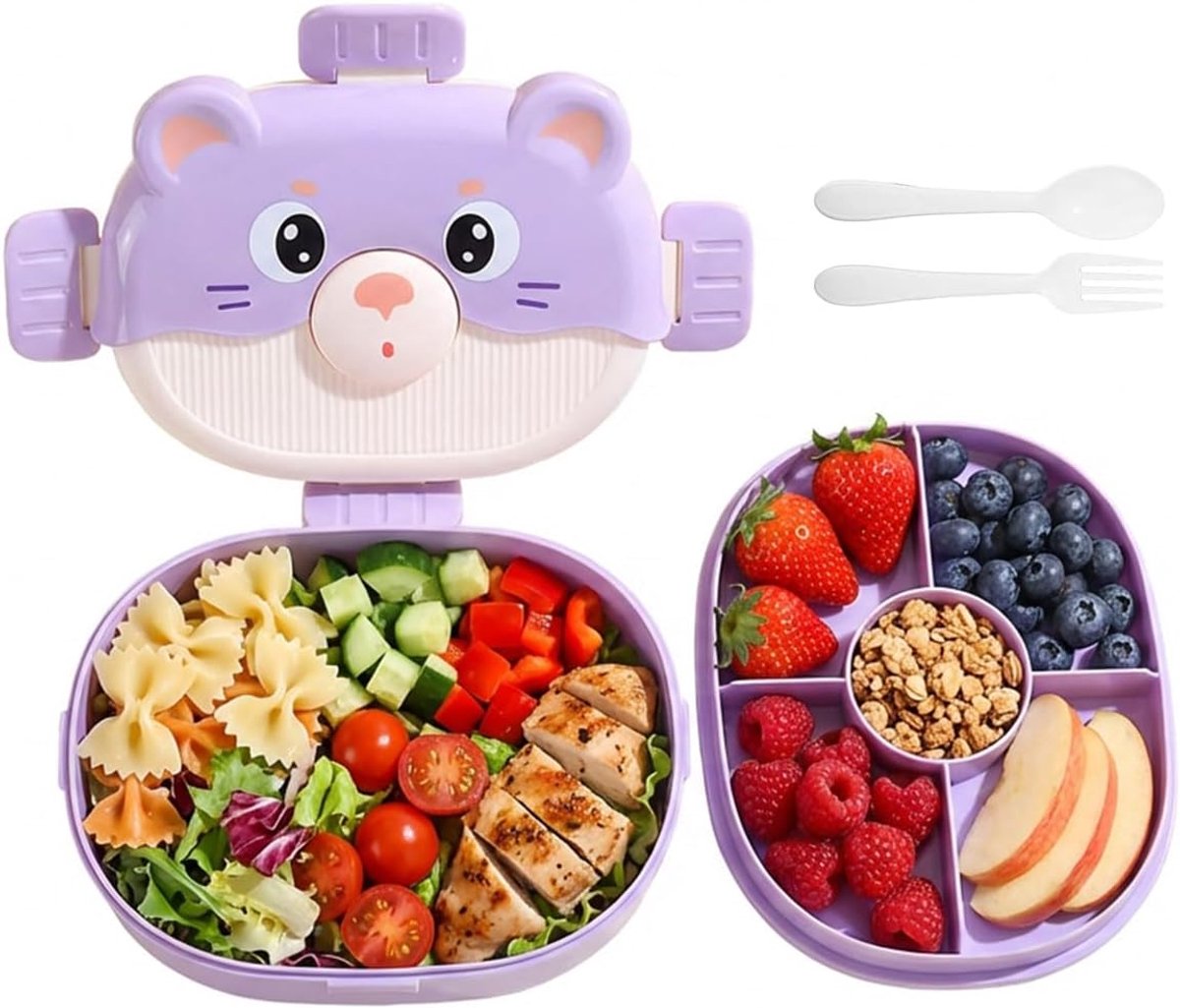 SnelShoppen - Kinderen Lunch Box Met Geïsoleerde Compartimenten, Lekvrije Cardboard Box, 1350 ml, Paars, Ideaal Voor School, Picknick, Bento Box, Incl