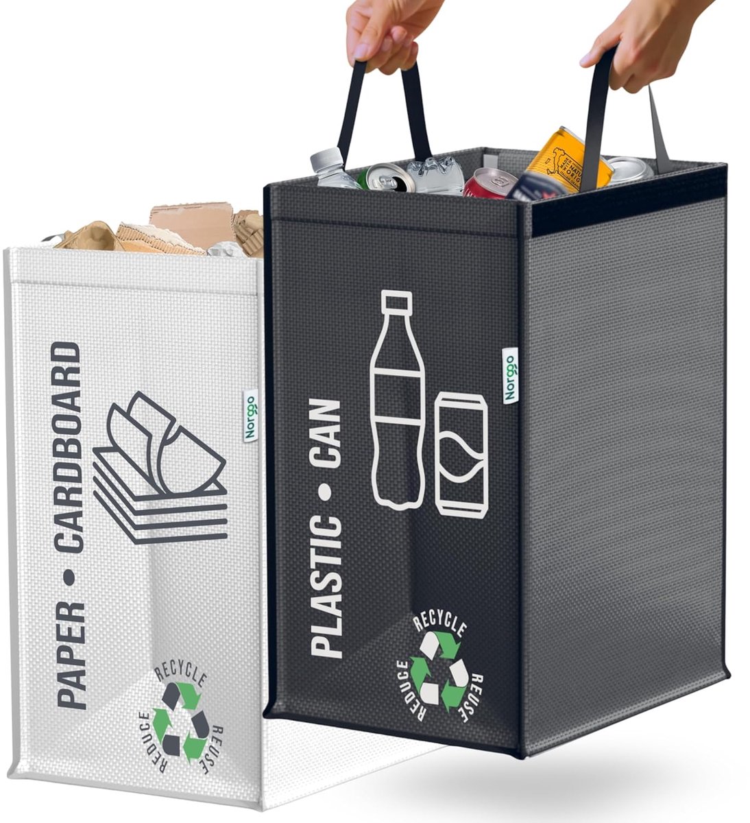 SnelShoppen - Recycling Afvalbakken Set van 2×50L voor Plastic en Papier - Duurzame Vuilnisbak met Kleurige Afvalzakken - 2 Compartimenten voor Huisho