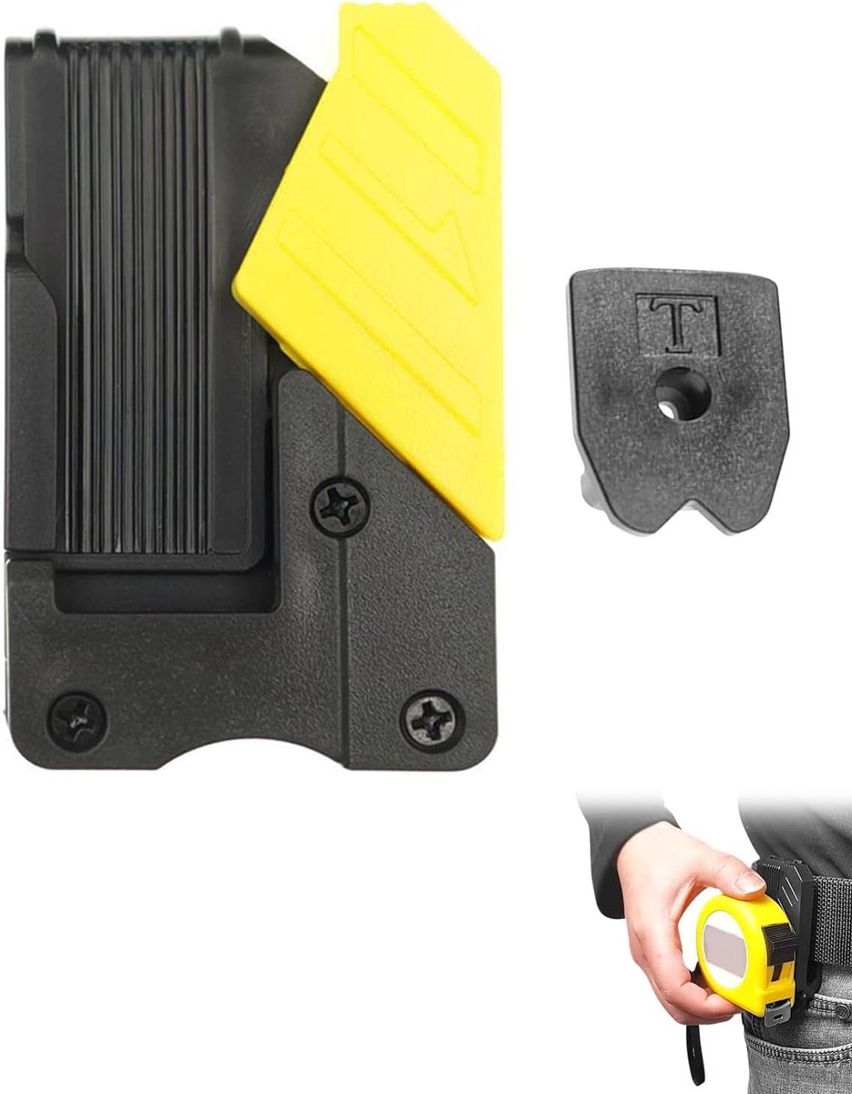 SnelShoppen - Tape Measure Holder met Quick Release Belt Clip - Universele Tape Measure Clip voor Tool Belt - Zwart Geel - Duurzaam Polycarbonaat
