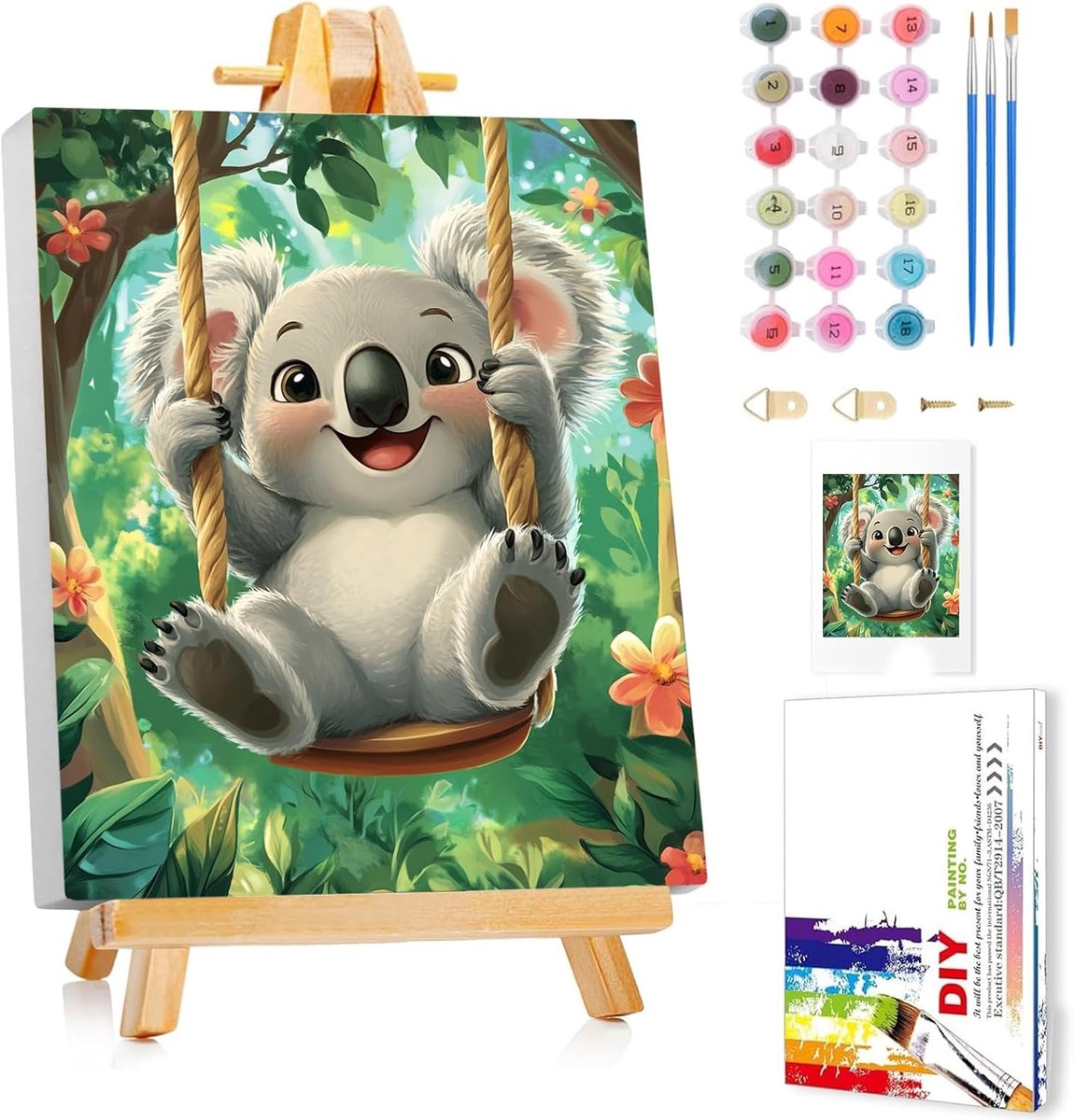 SnelShoppen - Schilderen op Nummeren voor Kinderen Koala met Lijst - Creatief Knutselen voor Jongens en Meisjes 5-10 Jaar - Perfecte Cadeau en Muurdec