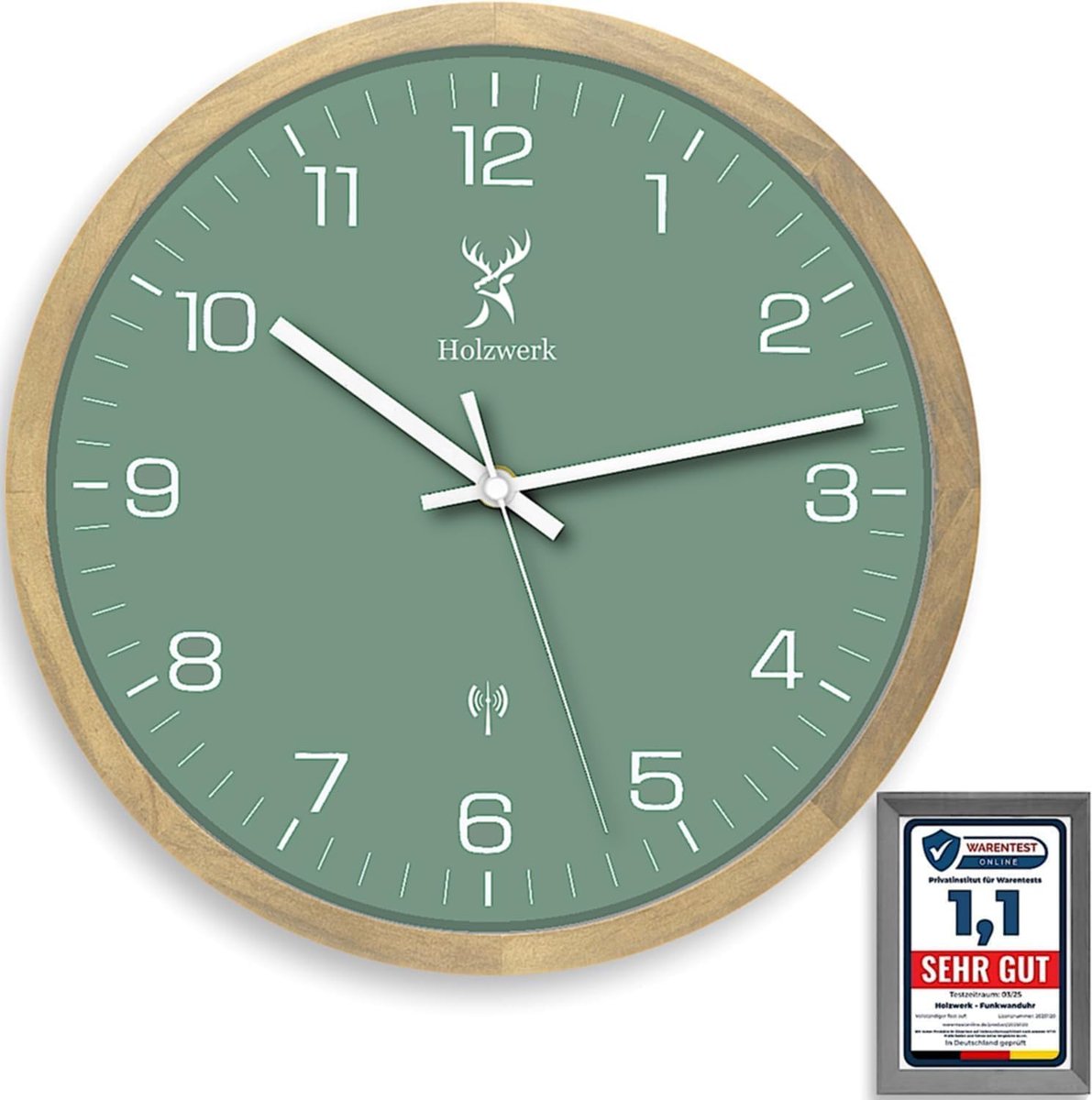 SnelShoppen - Moderne Houten Wandklok - Natuurlijke Houtkleur - Radiogestuurd - Bijna Stil Mechanisme - Ø30 cm - Ideaal voor Kantoor en Slaapkamer