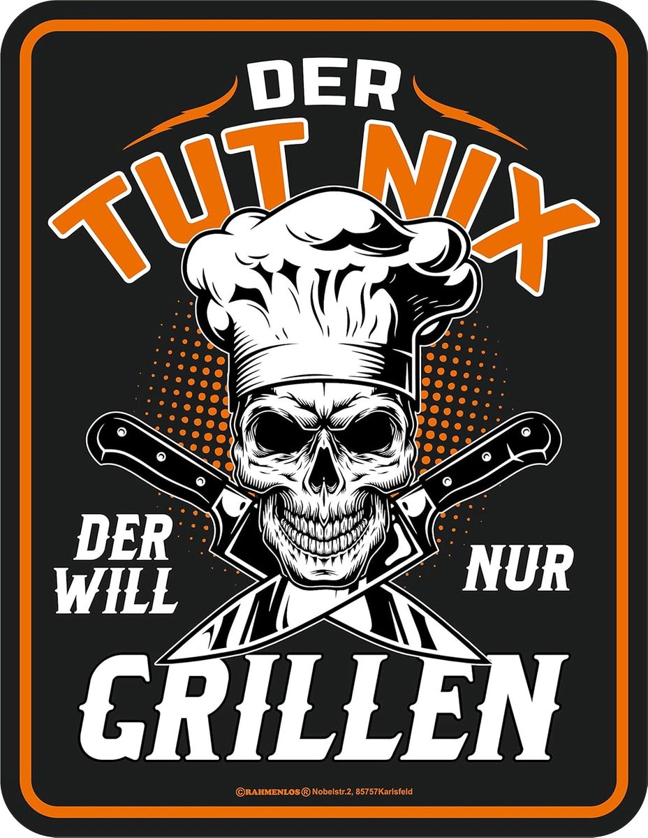 SnelShoppen - Decoratief Metalen Bord BBQ Grill Fan - TUT nix - Die Will nur Grillen - Roestvrij Aluminium - 17x22 cm - Perfect voor Tuin, Keuken, Fee