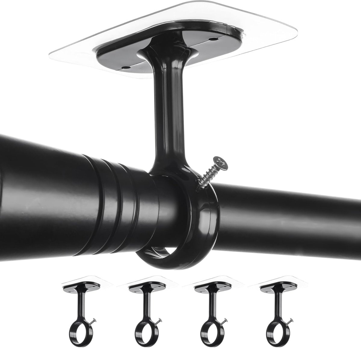SnelShoppen - Curtain Rod No Drilling Set van 4 - Verstelbare Plafond/Wand Bevestiging, Geschikt voor Stangen 25-32 mm, Zwart, Ideaal voor Badkamer, K