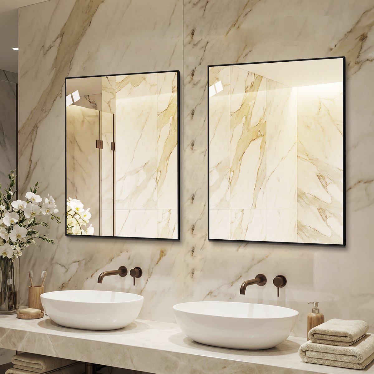 MIVRAY Wandspiegel – 60 x 80 cm – Met Zwart Aluminium Frame – Kopervrij 5 mm Glas – Zwart – Horizontaal of Verticaal voor Badkamer en Hal