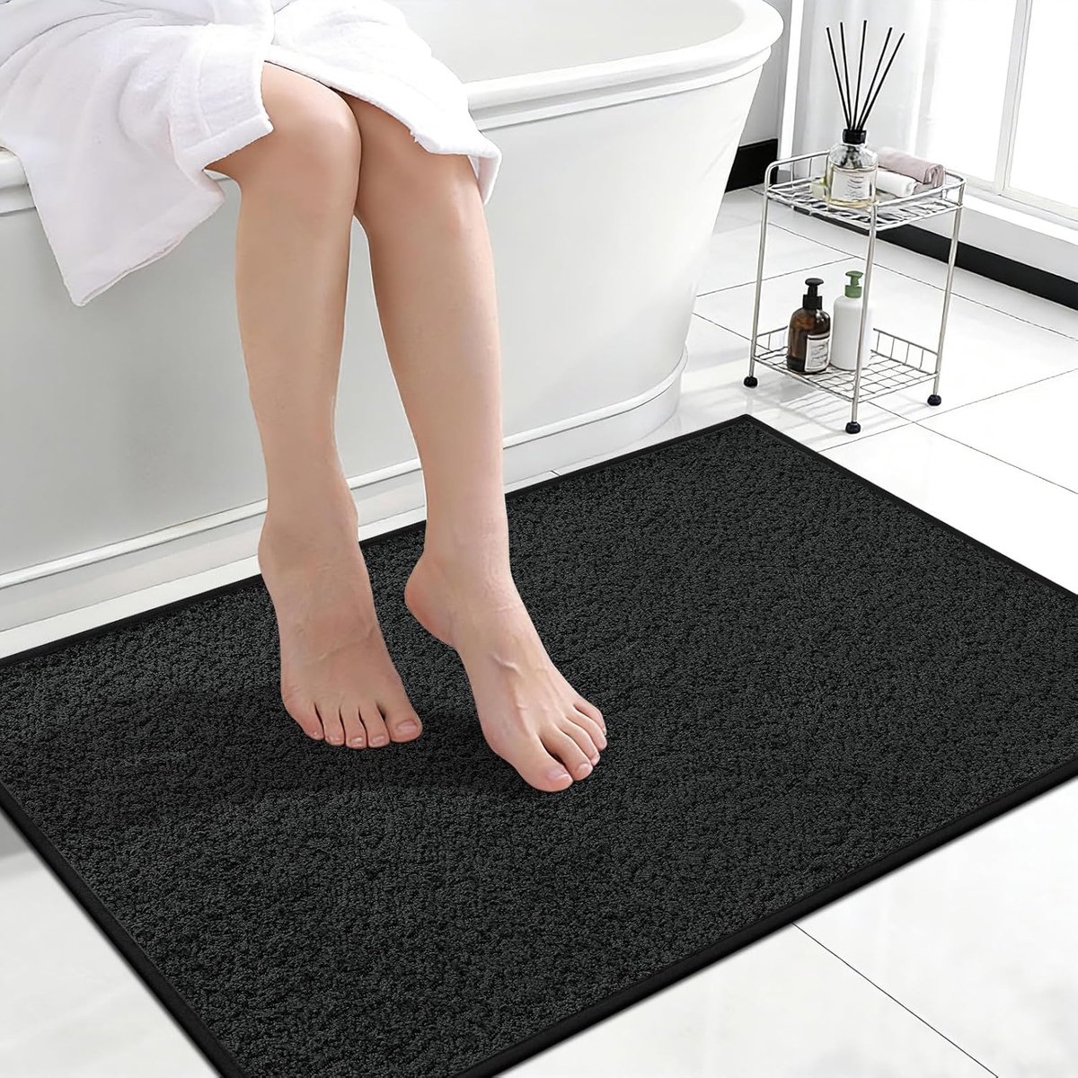 SnelShoppen - Homaxy Dun Badmat - Antislip Badkamer Tapijt met Rubber Achterkant - Absorberend & Sneldrogend - Wasbaar - Badmat Korte Pool 60 x 90 cm