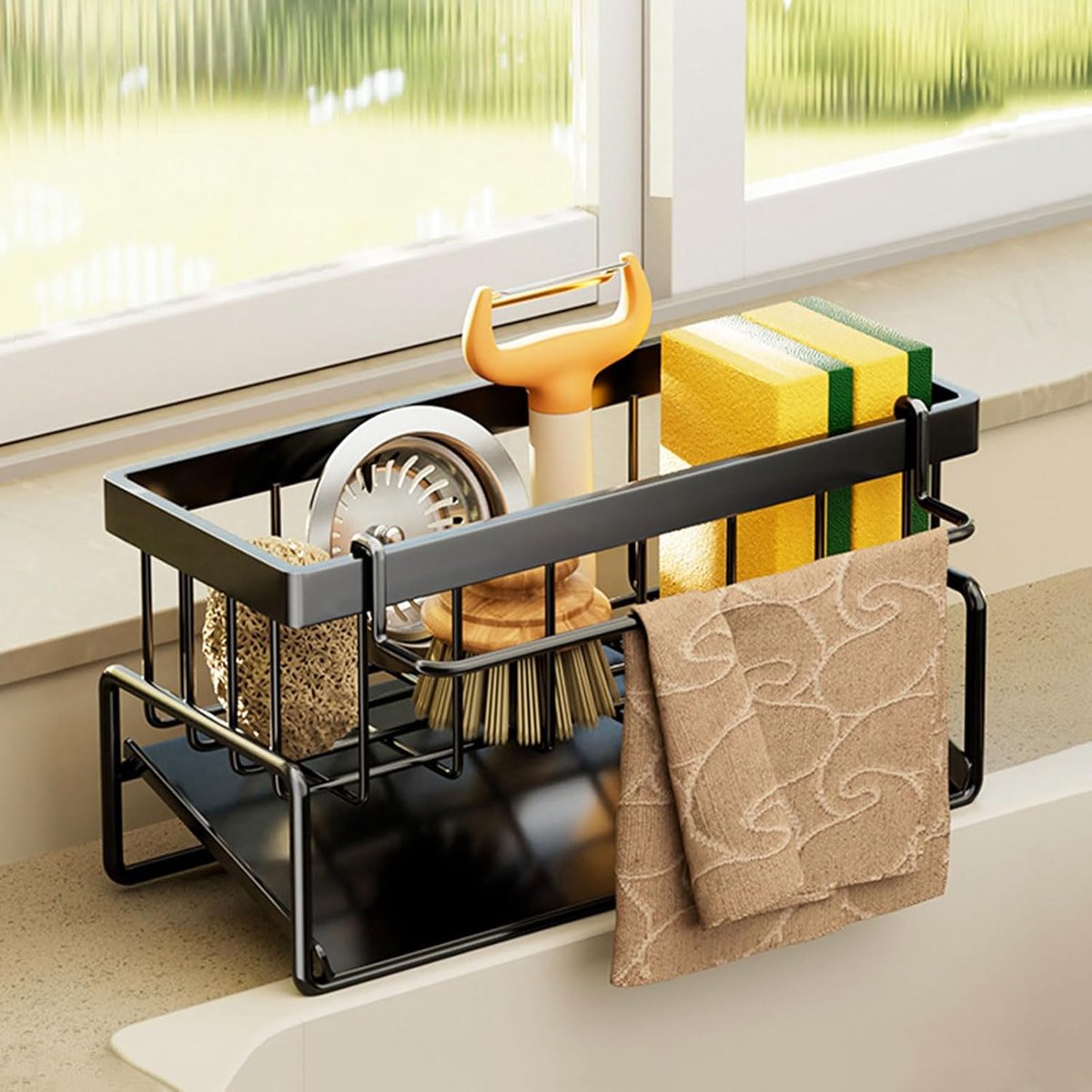 SnelShoppen - Kitchen Storage en Organisatie - Afwasbak Organizer met Zelfafvoerende Tray voor Keuken en Badkamer, Ruimtebesparend, Zwart, Geschikt vo