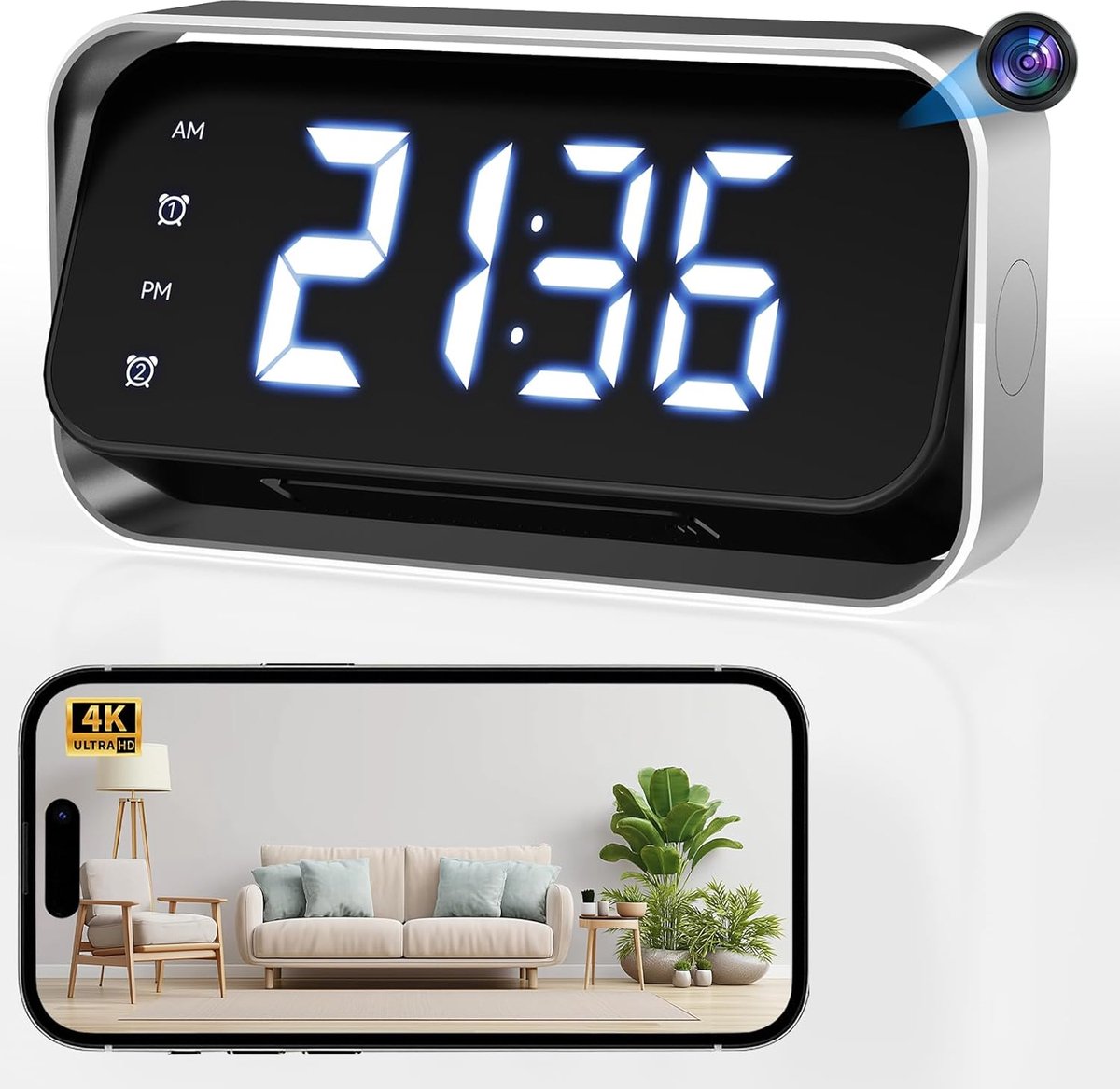 SnelShoppen - Draadloze 2K HD Spionagecamera met 150° Groothoeklens, Bewegingsdetectie, Live Streaming, Mini Beveiligingscamera voor Thuis met Ingebou