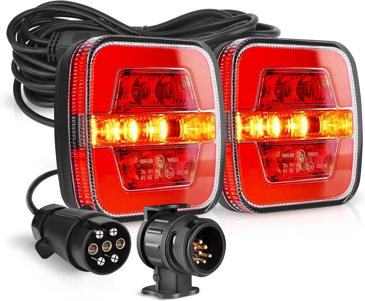 SnelShoppen - Trailer Achterlicht Set met 7.5m Kabel en 7-pins Stekker - Goedkeuring voor Veiligheid - Perfect voor Caravan, Aanhangwagen en Boottrail