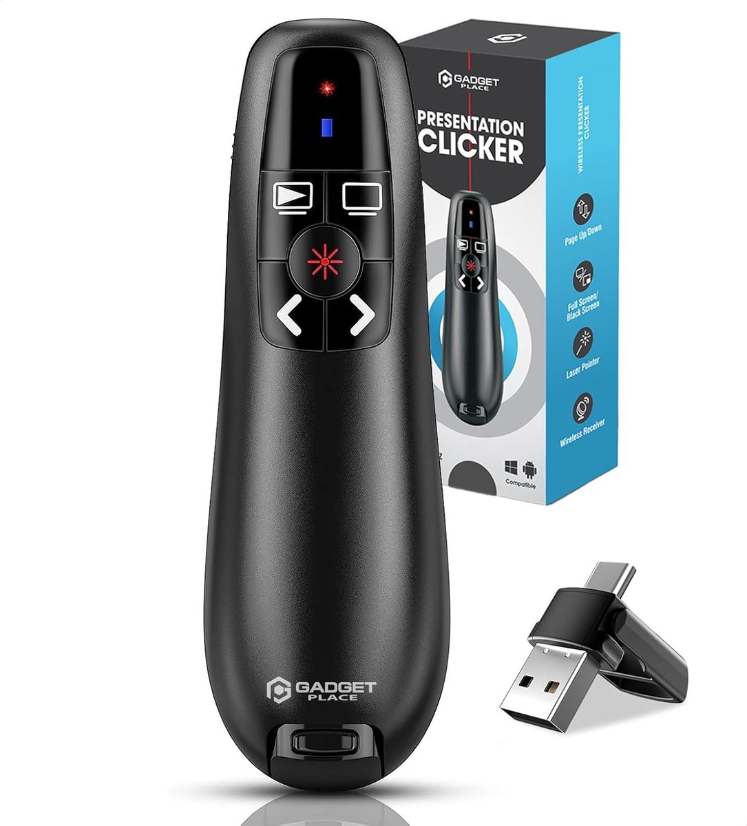 SnelShoppen - Draadloze Presenter met Rood Laserpointer - Tot 30M Bereik - PowerPoint Afstandsbediening - Presentatie Clicker met Air Mouse Functie