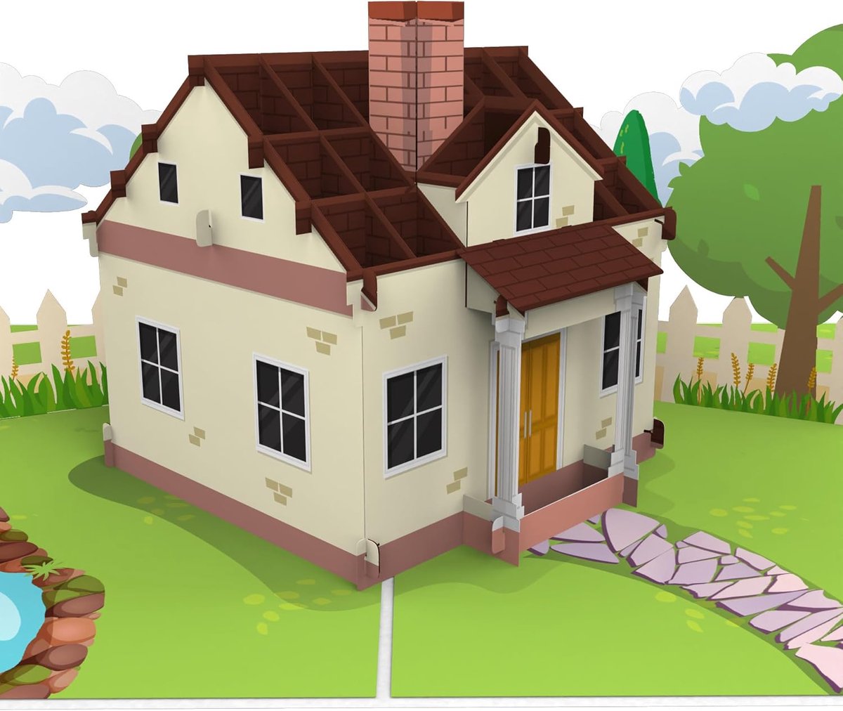 SnelShoppen - 3D Pop-up Wenskaart Huis met Tuin en Vijver | Unieke Kaart voor Verhuizen, Huiswarming, Aankoop of Geldcadeau | Originele Gift Card